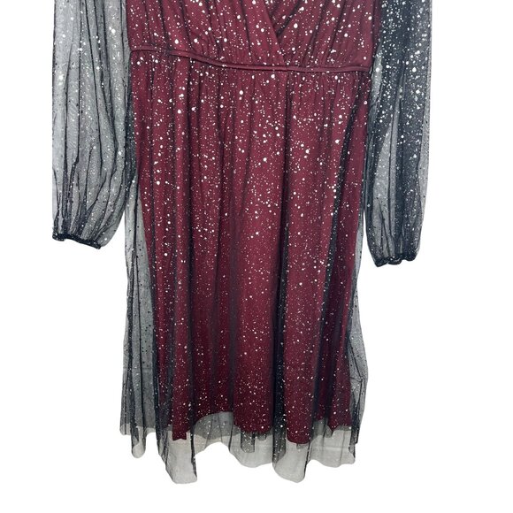 JJs House Burgundy A-Line Dress XL Womens Sparkly Party Gown With Sheer Sleeves - Picture 11 of 16